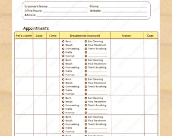 Registro imprimible de peluquería canina / Horario del peluquero de mascotas / Seguimiento de citas de peluquería
