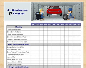 Car Maintenance Checklist Printable, Vehicle Maintenance Schedule - Instant Download PDF