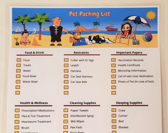 Dry Erase Pet Packing List, Laminated Travel List, Vacation Planner