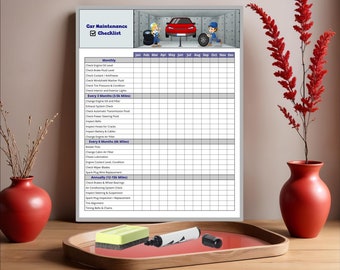 Dry Erase Car Maintenance Checklist - Laminated, Vehicle Maintenance Schedule