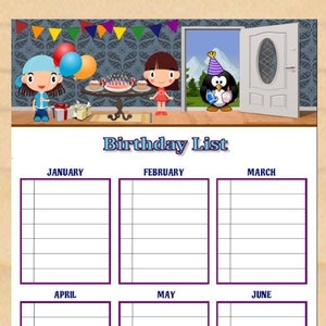 Geburtstagskalender zum ausdrucken. Geburtstagserinnerungsliste - Sofortiger Download PDF