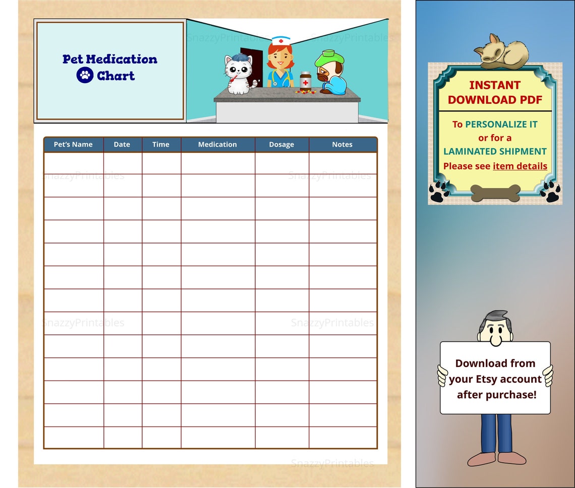 Pet Medication Chart Printable Dog Medication Log Cat - Etsy