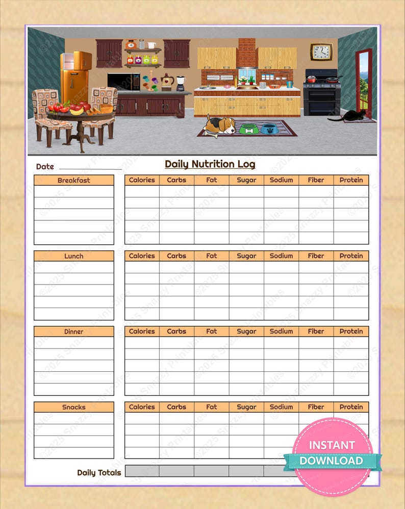 Registro diario de nutrición imprimible, diario de alimentos, registro de calorías y nutrientes – Descarga instantánea en PDF imagen 1