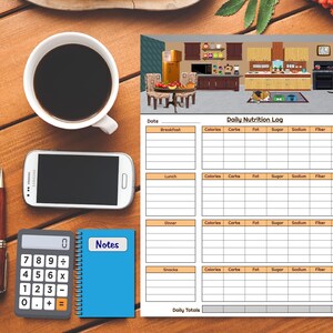 Registro diario de nutrición imprimible, diario de alimentos, registro de calorías y nutrientes – Descarga instantánea en PDF imagen 2