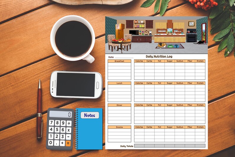 Registro diario de nutrición imprimible, diario de alimentos, registro de calorías y nutrientes – Descarga instantánea en PDF imagen 2