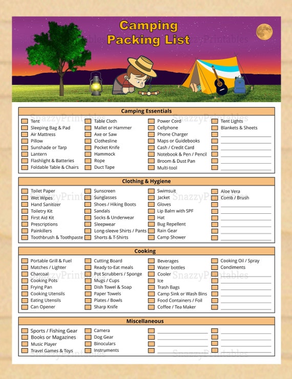 dinosaurus aantrekkelijk Vochtigheid Printable Camping Packing Checklist Camping Trip List - Etsy