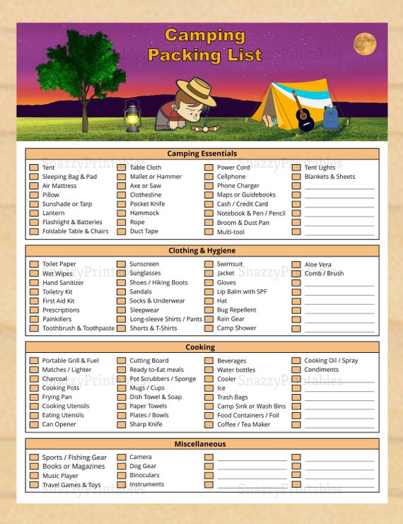Tent Camping List Printable Ubicaciondepersonas cdmx gob mx