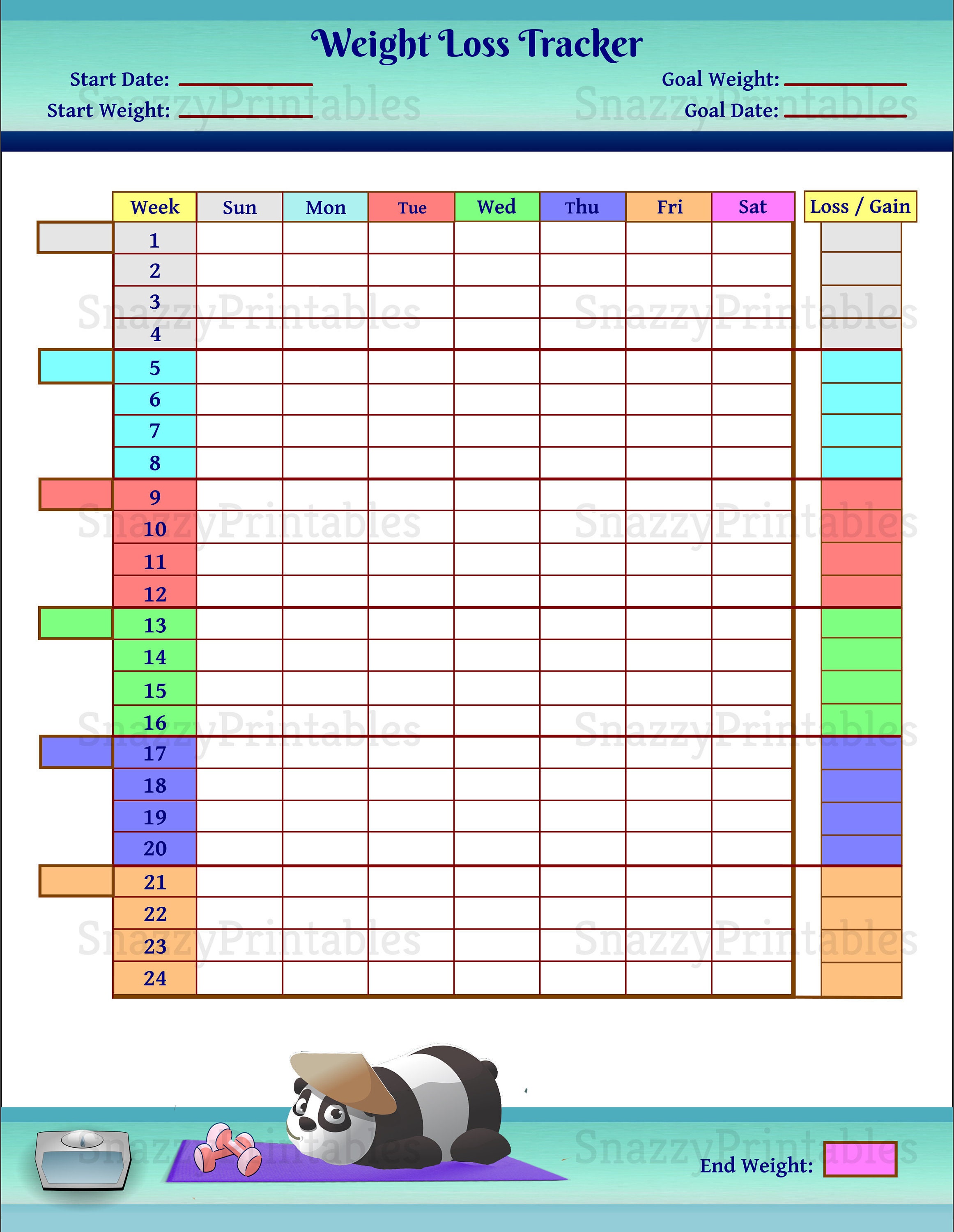 Printable Weight Loss Tracker Weight Loss Chart Instant Download PDF 
