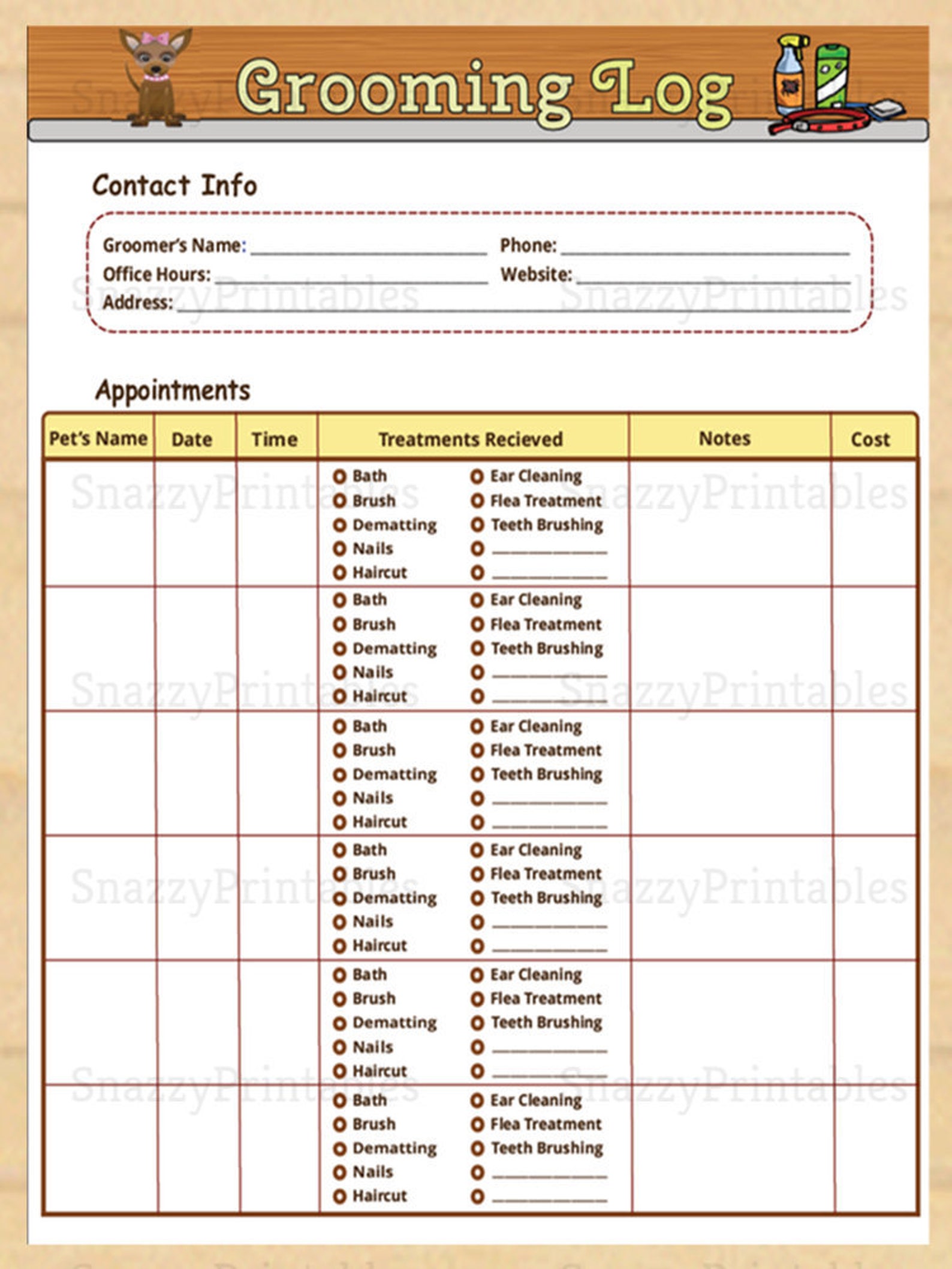 Printable Dog Grooming Log Pet Groomer s Schedule Etsy printable-dog-grooming-log-pet-groomer-s-schedule-etsy