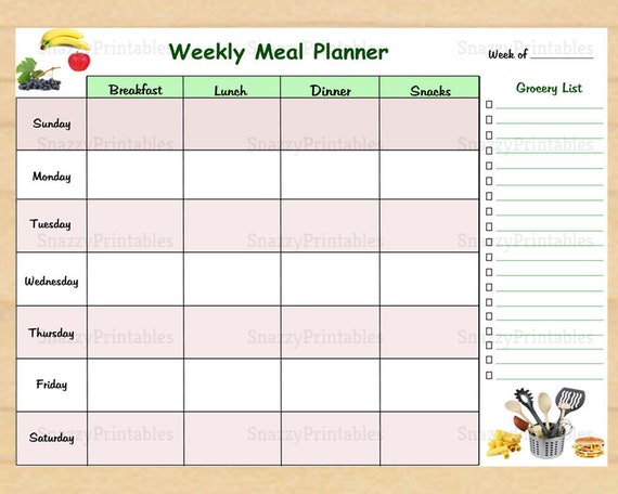 Weekly Meal Planner Printable with Grocery List, Weekly Planner - Instant  Download PDF