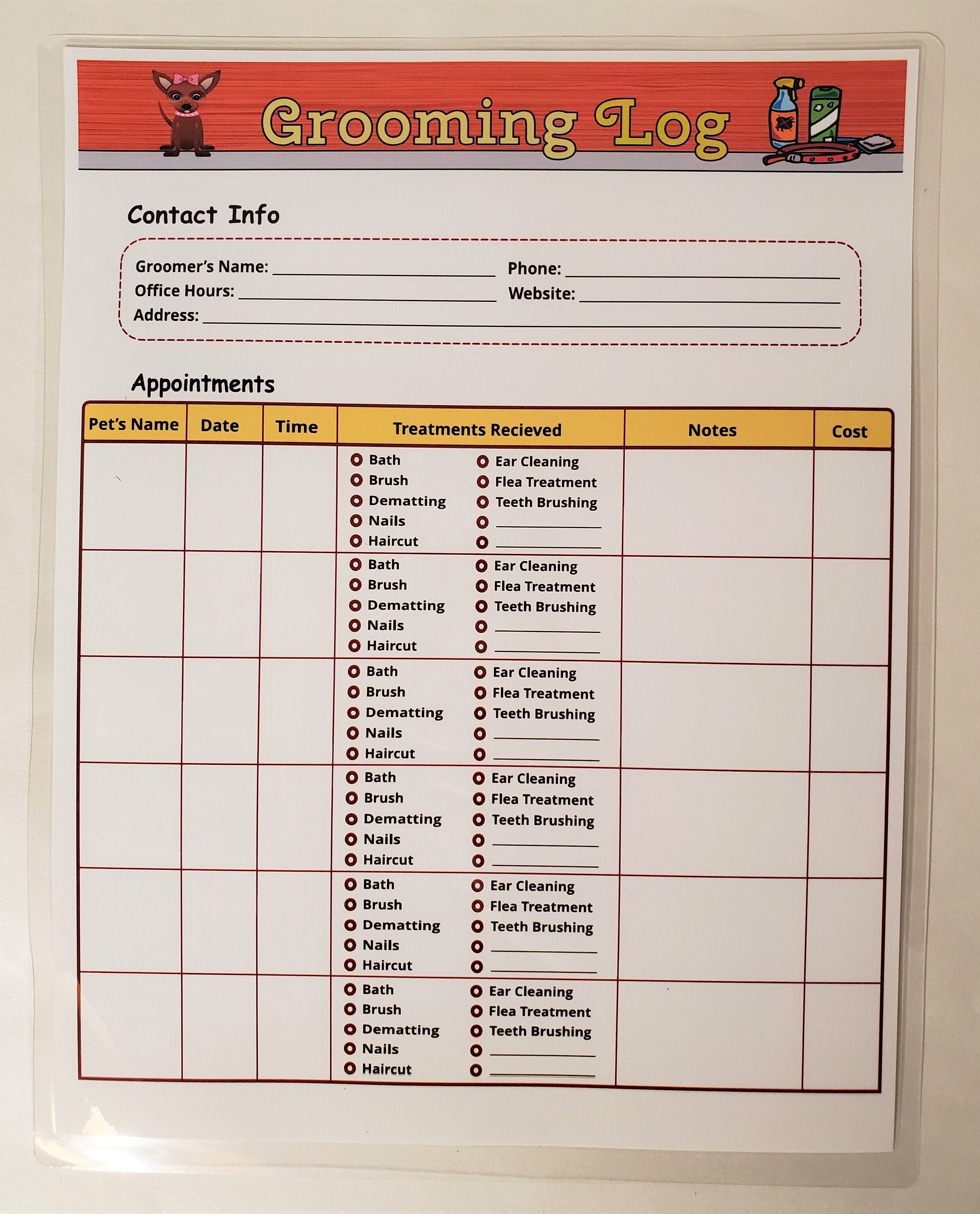 Dry Erase Dog Grooming Log Laminated Pet Groomer's Etsy