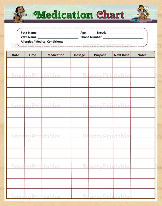 Printable Pet Care Charts