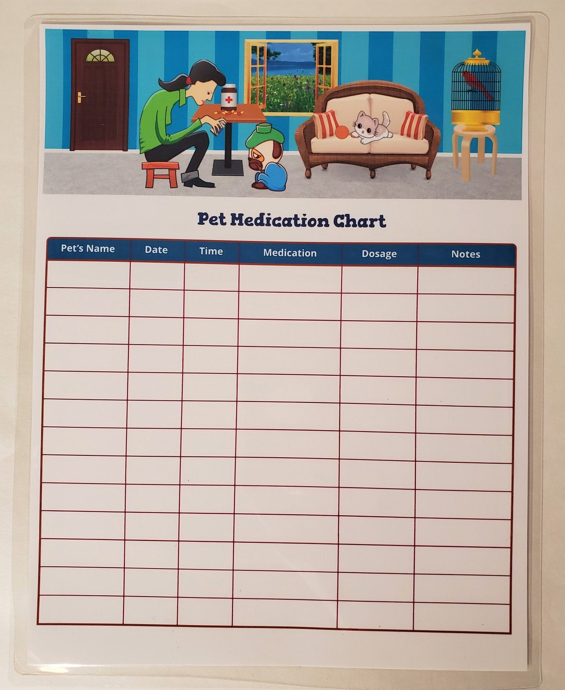 Dry Erase Pet Medication Chart Laminated Dog Medication Etsy