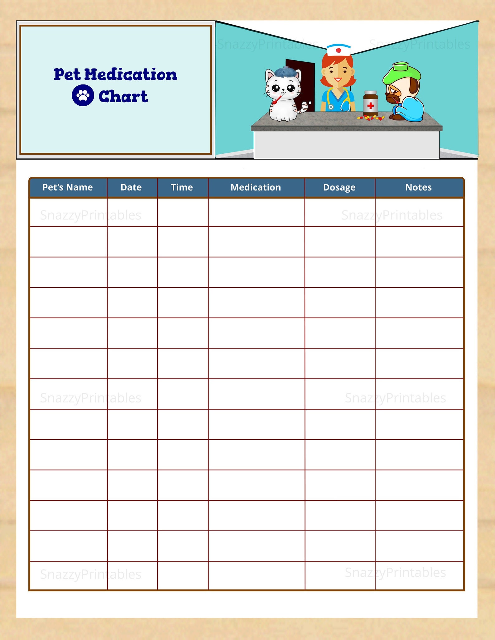 Pet Medication Chart Printable Dog Medication Log Cat Etsy