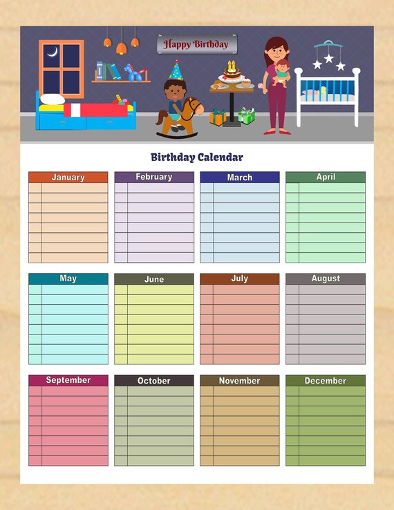 Printable Birthday Calendar List Instant Download PDF - Etsy