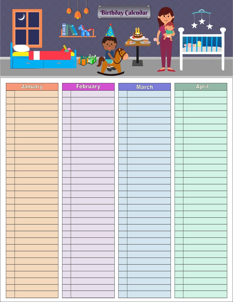 Dry Erase Birthday Calendar List Laminated Etsy