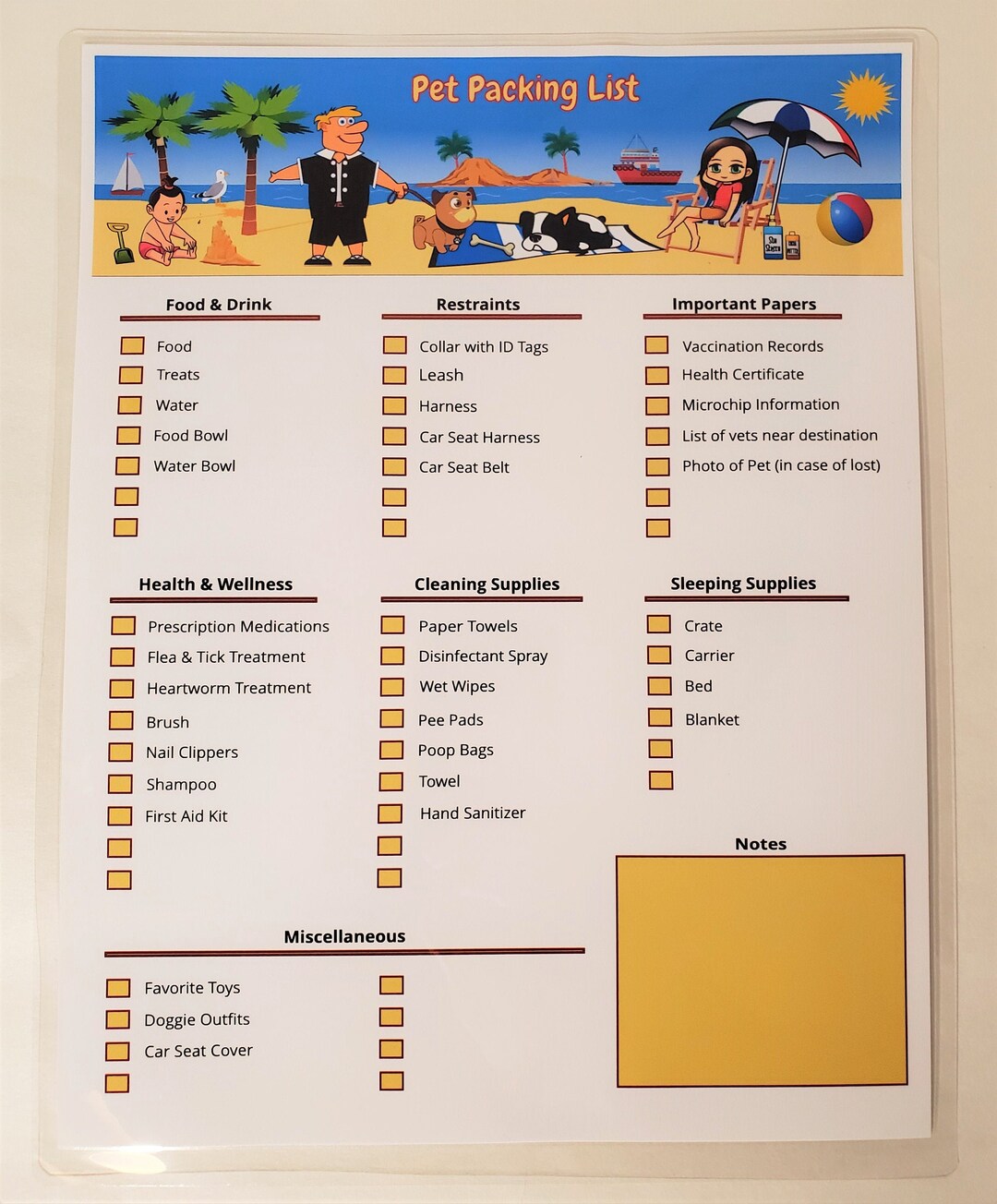Dry Erase Pet Packing List, Laminated Travel List, Vacation Planner Etsy