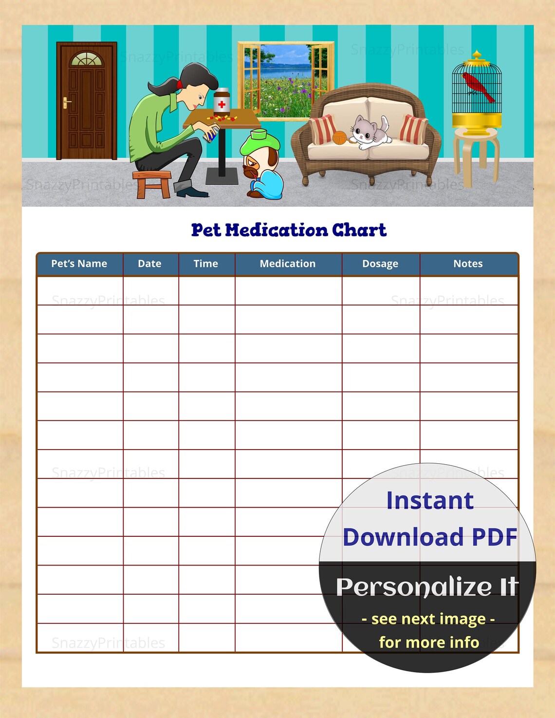 Pet Medication Chart Printable Dog Medication Schedule Cat - Etsy