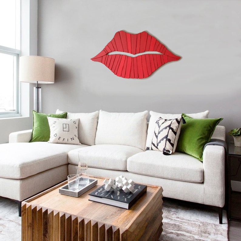 Wood Installation Red Lips Boho Decor Lips Wall Art Above Etsy