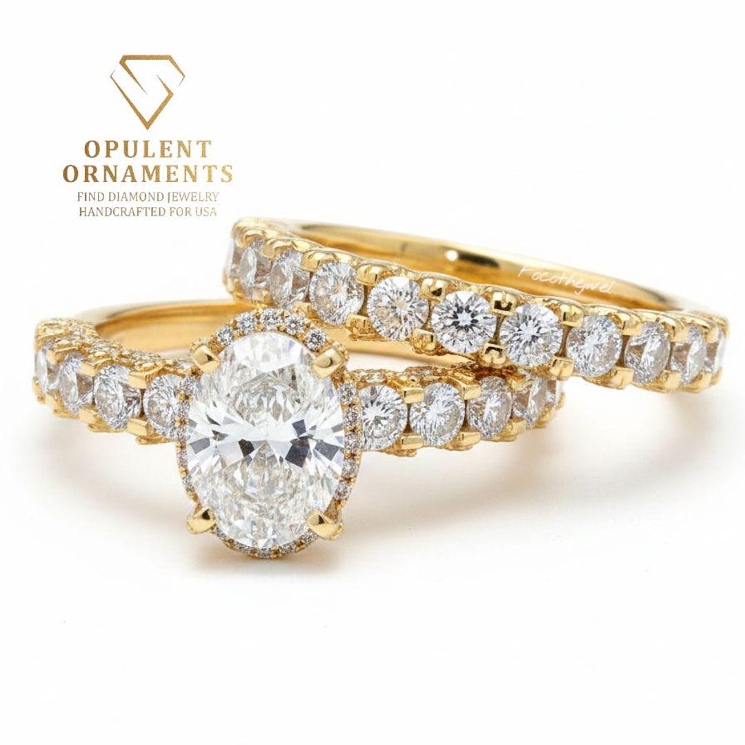 2 CT Oval Cut Moissanite Engagement Ring Set 14K Gold Bridal Ring Set ...