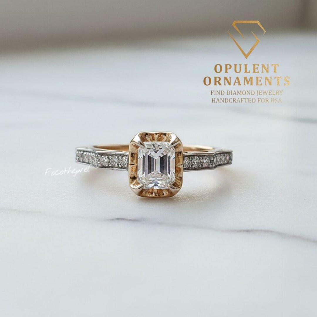 2 Carat Emerald Cut Lab Grown Diamond Three Stone Ring / Tapered ...