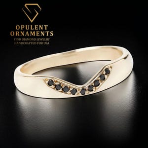 1 mm Black Diamond Wedding Band| 14k/18k Solid Yellow Gold Round Black Diamond Stacking Ring | Diamond Half Eternity Band | Ring for Women
