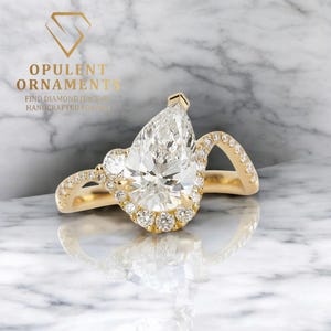 2 CT Pear Cut Moissanite Solitaire Engagement Ring Pear Cut Curved Band Ring 14K Solid Gold Ring Teardrop Anniversary Ring Rings for Women