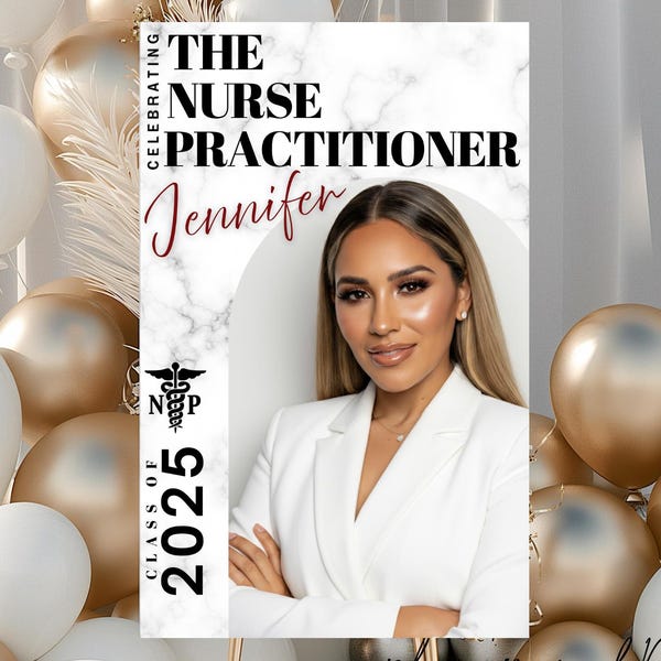 Mall för examensfest för sjuksköterska. Dekor för examensfest för sjuksköterska, redigerbar, AGNP, FNP, Pmhnp, välkomstskylt för foto för examen.