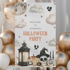 Letrero de bienvenida para fiesta de Halloween: Calavera espeluznante para casa embrujada (imprimible de 24 x 36, archivos PDF y JPEG descargables)