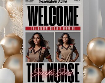 Cartello di benvenuto per la festa di laurea in infermieristica / Modello modificabile / Decorazioni per la festa di laurea in infermieristica / Poster fotografico per la laurea / Scuola infermieristica / Infermiere professionista / Laurea triennale in infermieristica (BSN LPN)