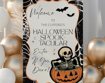 Halloween Party Welcome Sign | Spooky Cute Decor | Trick or Treat Sign | Instant Download | Haunted Costume Party | Ghost Halloween Decor