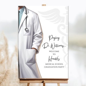 Modello di cartello di benvenuto per la festa di laurea in medicina. Laurea in medicina, studente di medicina, decorazioni per la festa di laurea in medicina, MD, Dr