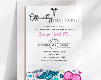 Nurse Graduation Invitation, Nursing School Graduation Party, LPN, Nursing Graduation, Graduation Party, Editable, Rn graduation invitation