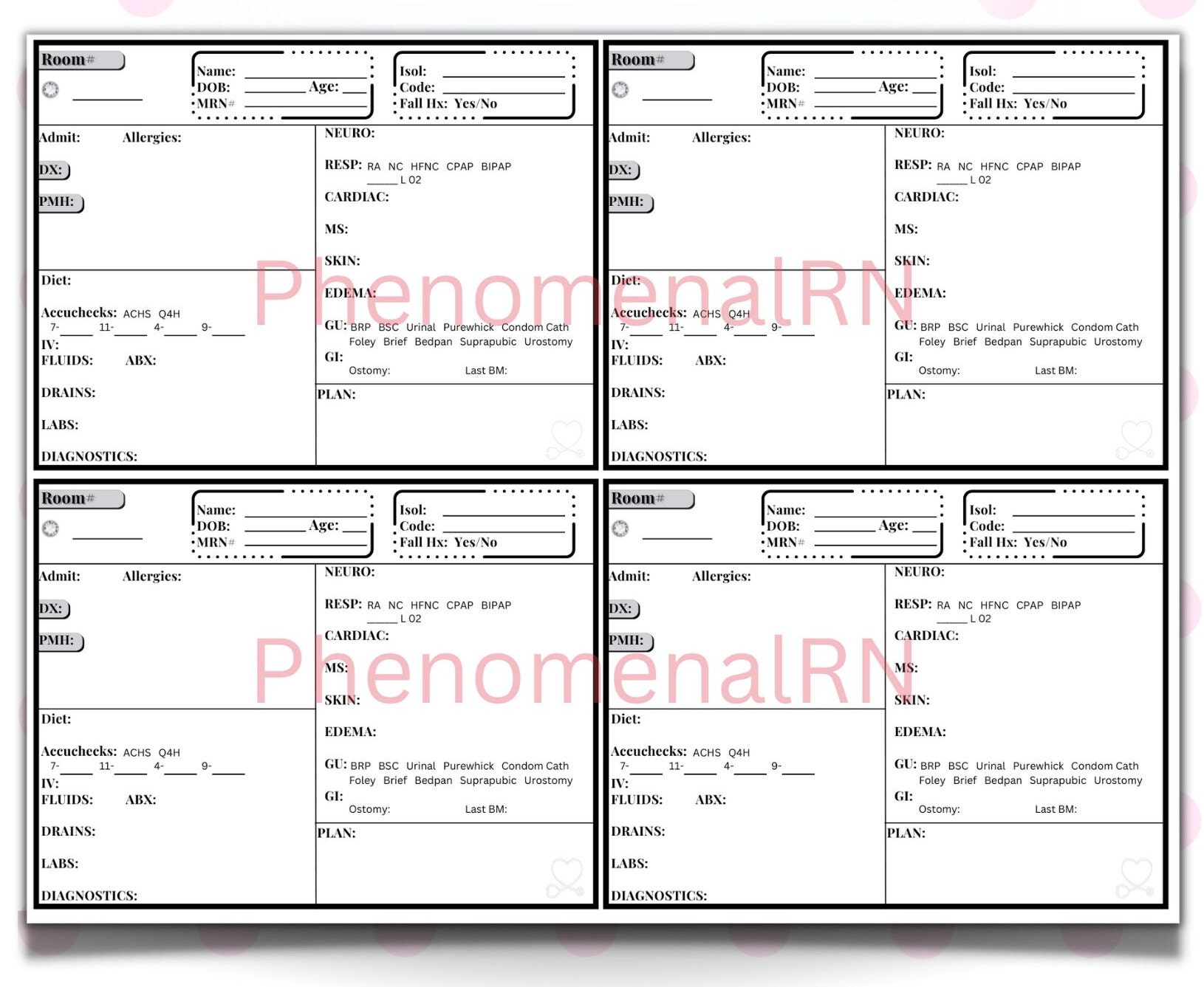 Med/surg Report Sheets Bundle,nurse Shift Report Template, Nursing ...