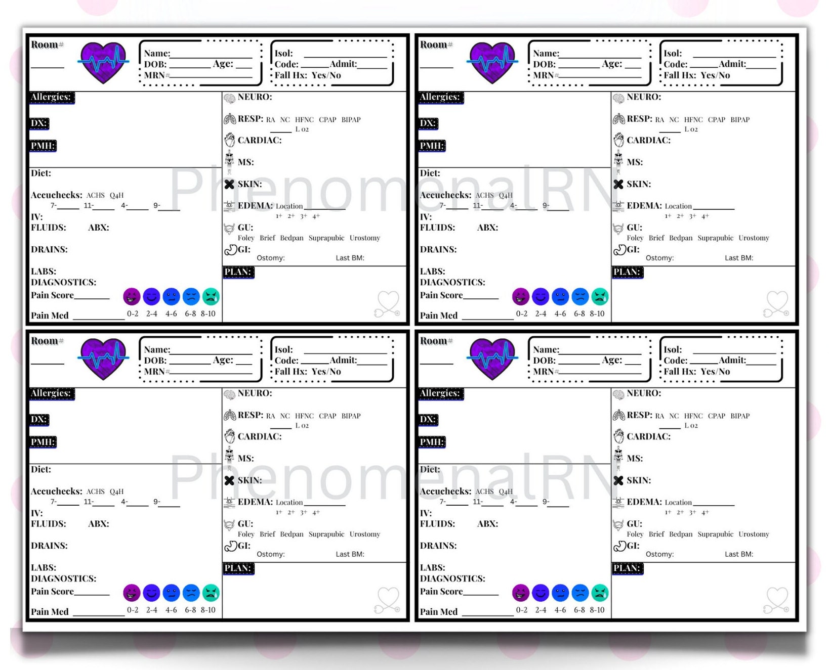 Med/surg Report Sheets Bundle,nurse Shift Report Template, Nursing ...