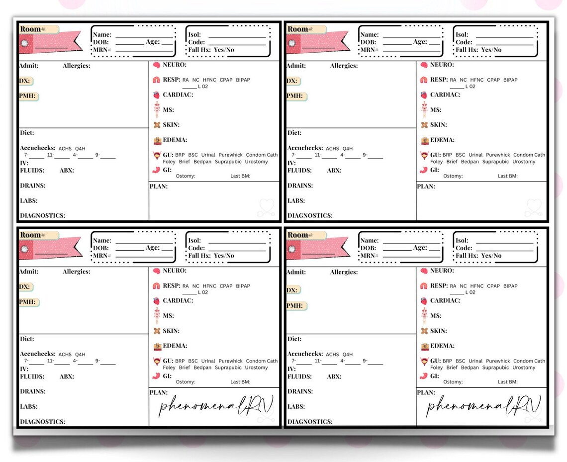 Med/surg Report Sheets Bundle,nurse Shift Report Template, Nursing ...