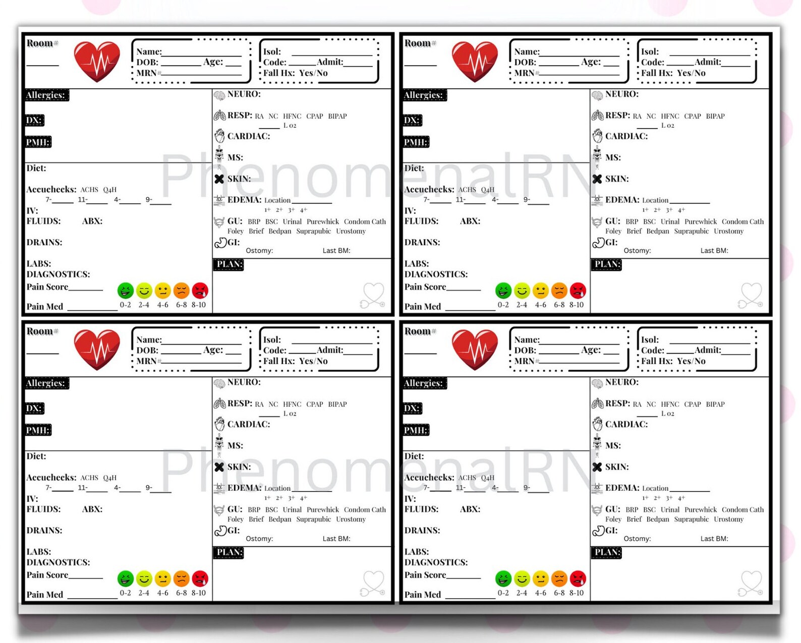 Med/surg Report Sheets Bundle,nurse Shift Report Template, Nursing ...