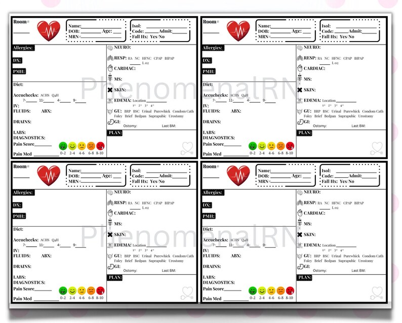 Med/surg Report Sheets Bundle,nurse Shift Report Template, Nursing ...