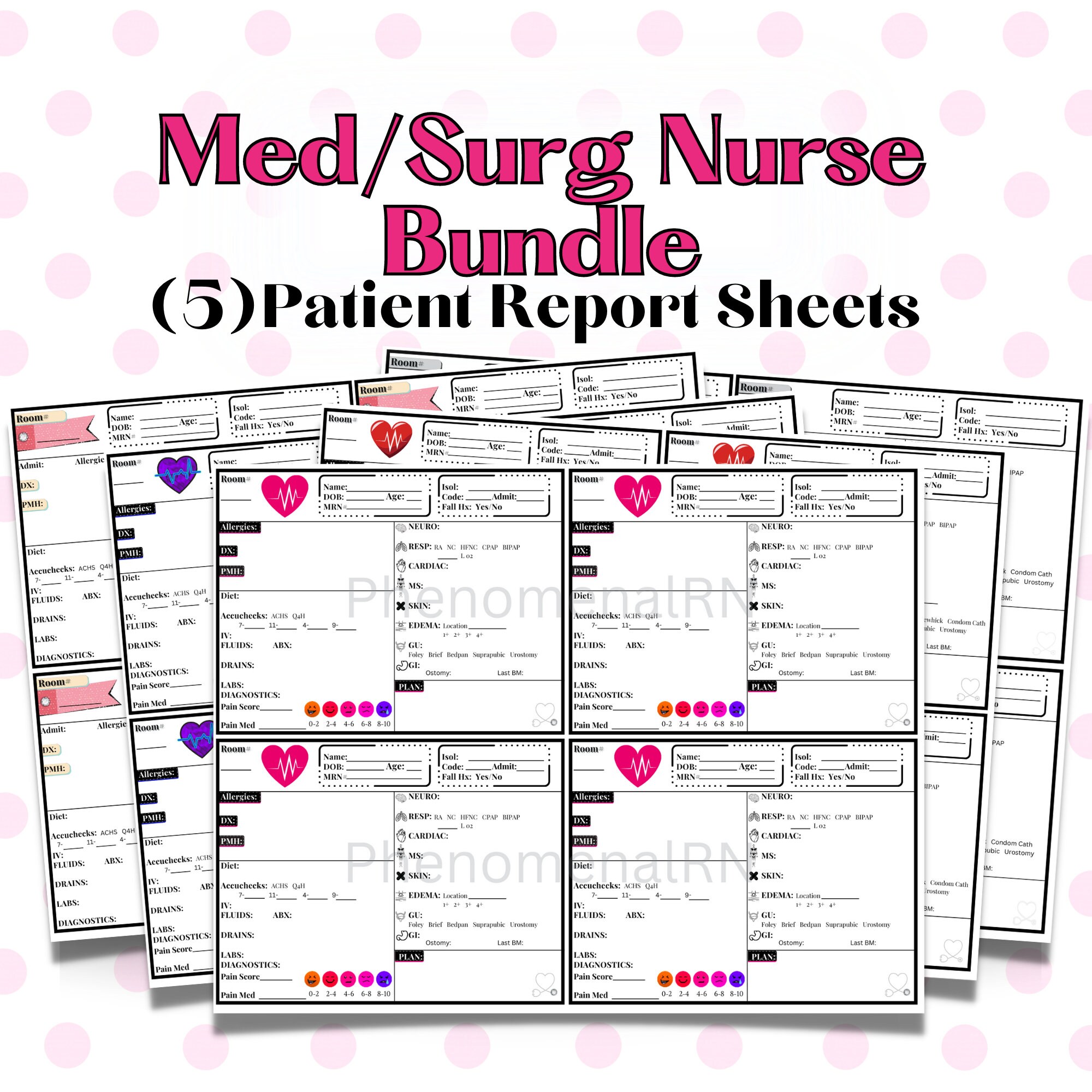 Med/surg Report Sheets Bundle,nurse Shift Report Template, Nursing ...