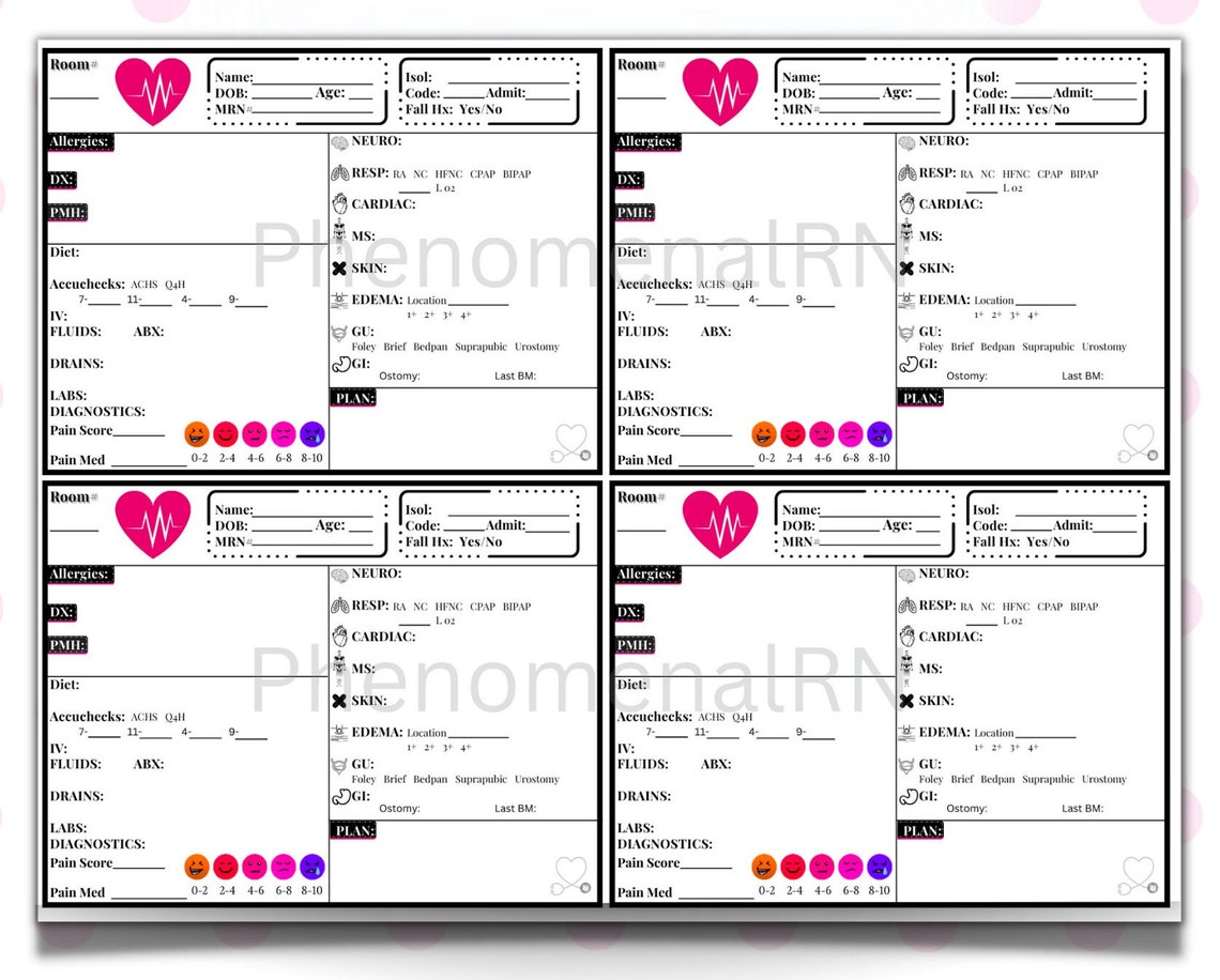 Med/surg Report Sheets Bundle,nurse Shift Report Template, Nursing ...