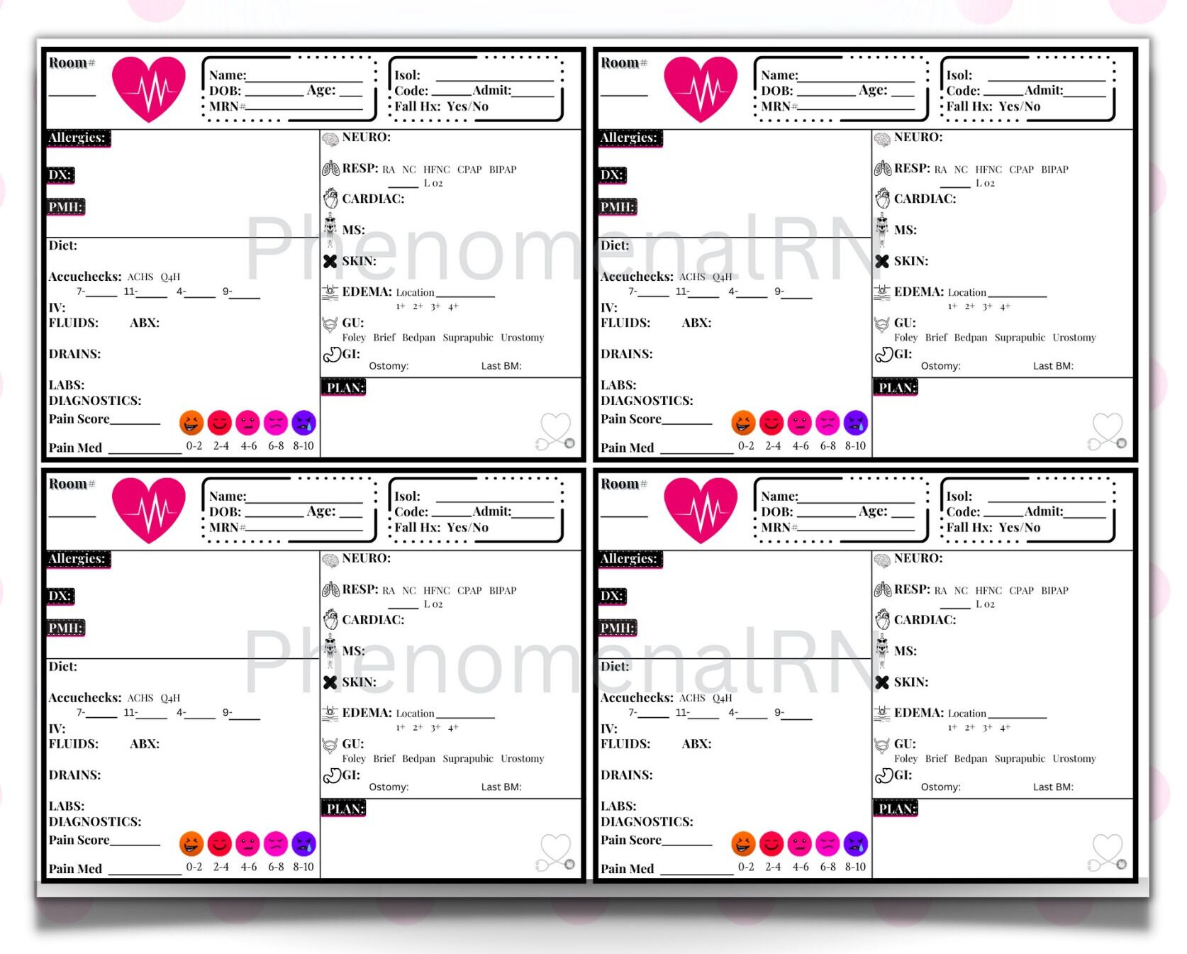 Med/surg Report Sheets Bundle,nurse Shift Report Template, Nursing ...