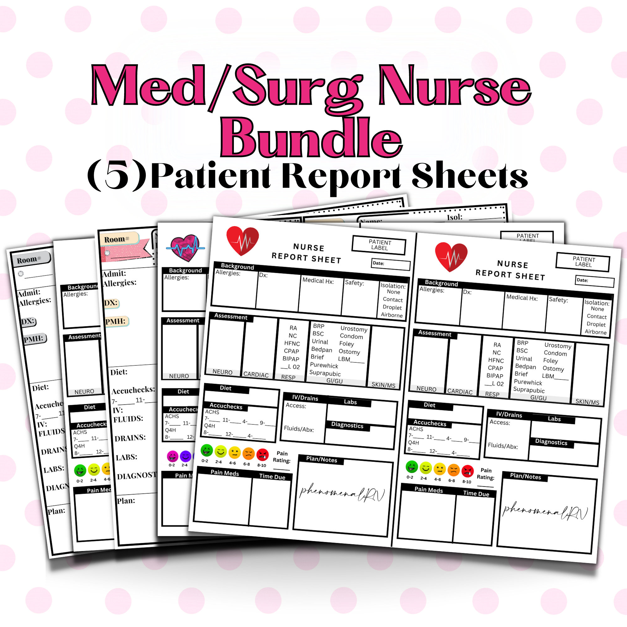 Med/surg Report Sheets Bundle, Nurse Shift Report Template, Nursing ...