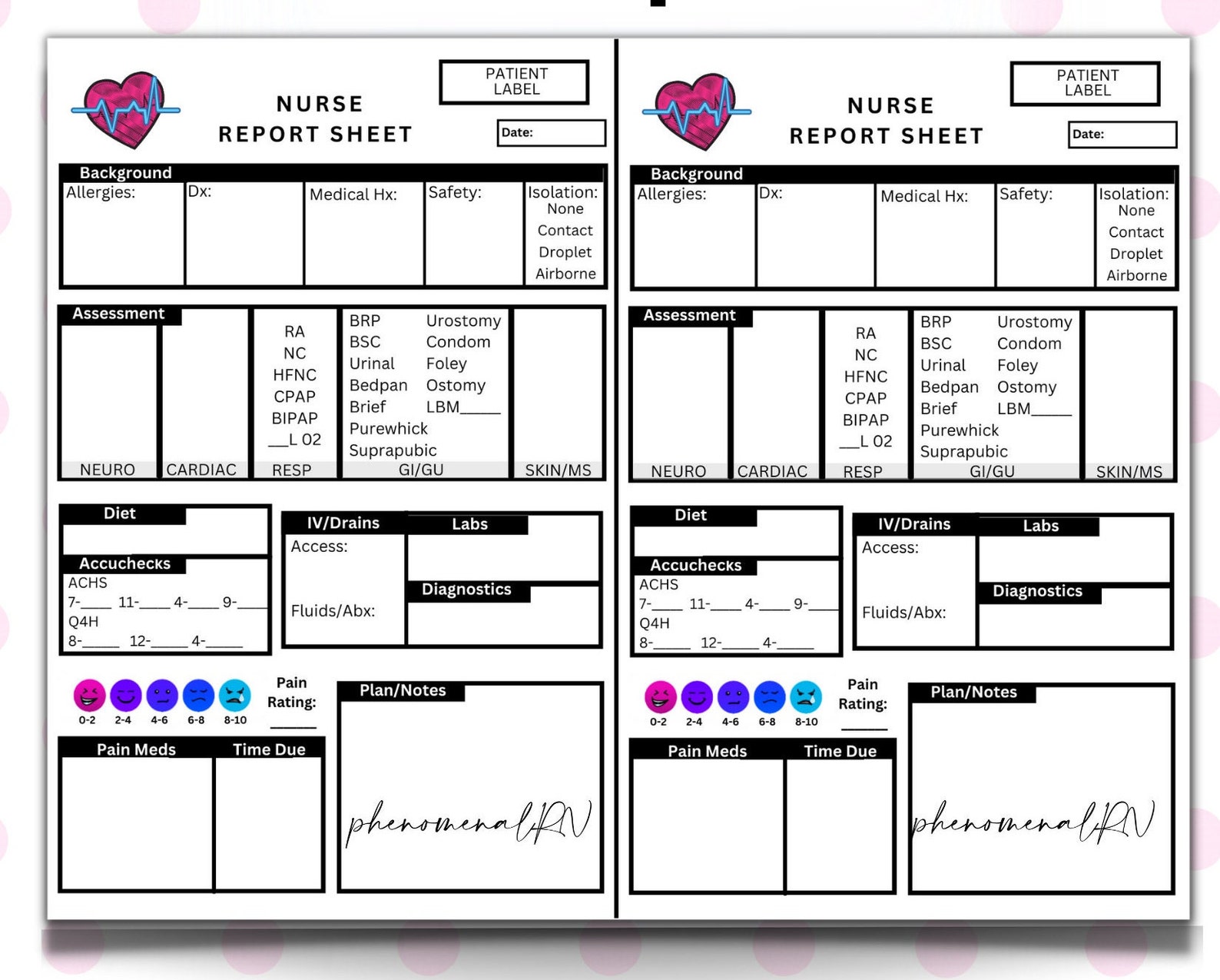 Med/surg Report Sheets Bundle, Nurse Shift Report Template, Nursing ...