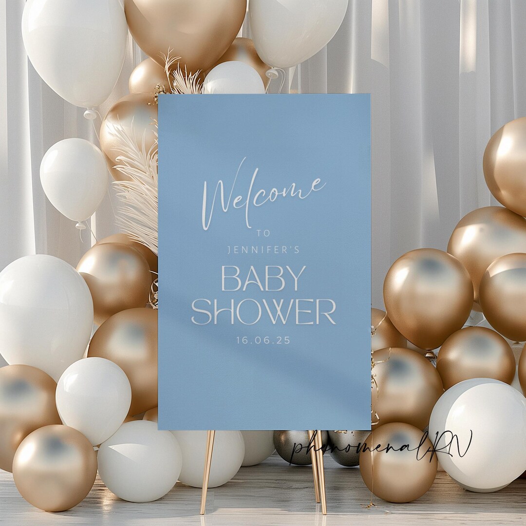 Blue Baby Shower Welcome Sign Template. Editable Canva Template, Baby ...