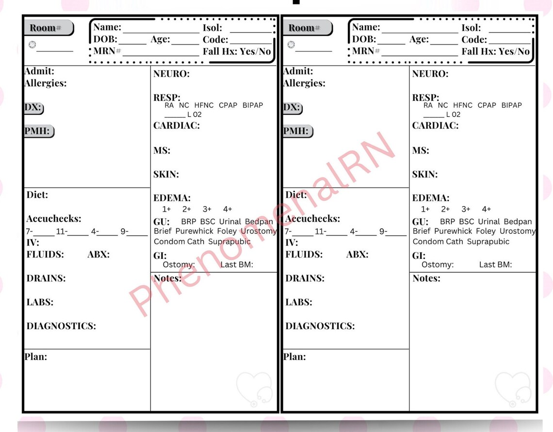 Med/surg Report Sheets Bundle, Nurse Shift Report Template, Nursing ...