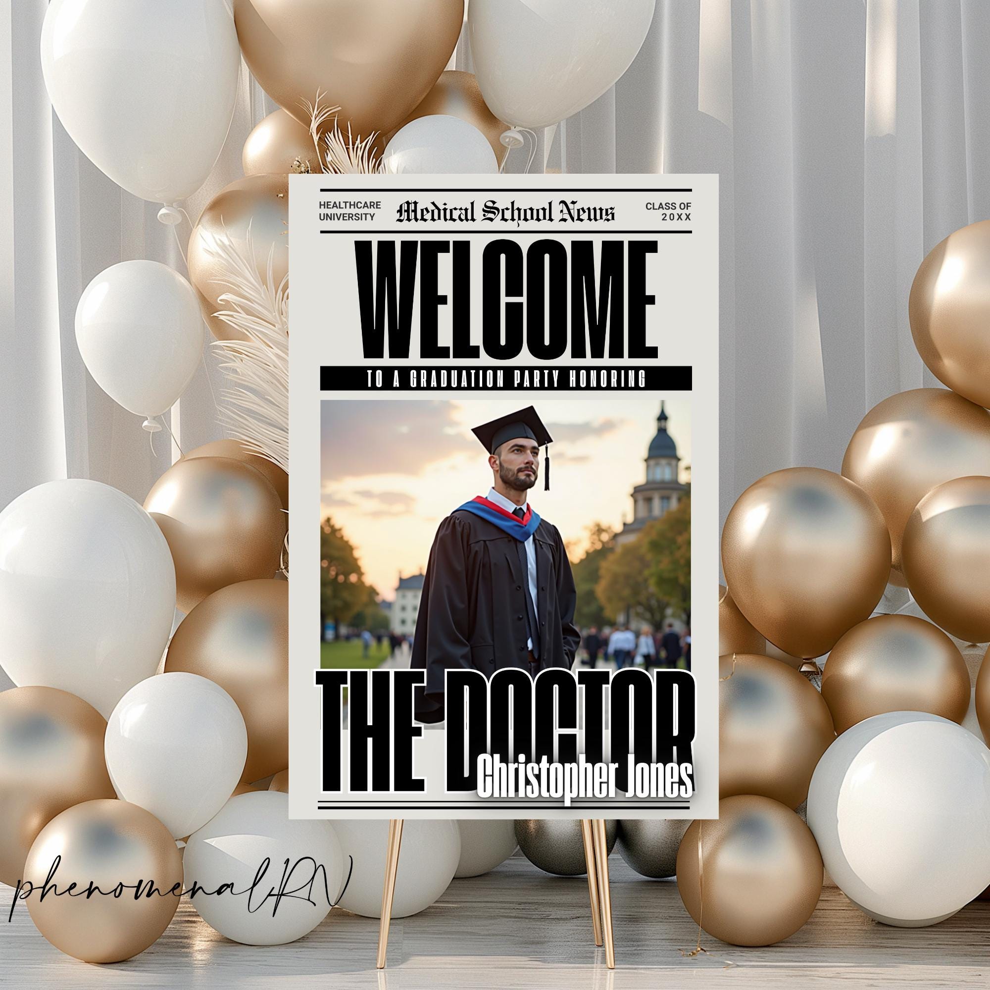 Doctor Prom Sign Physician Doctor Graduation Photo Sign 24x36 | Editable Canva Template ...