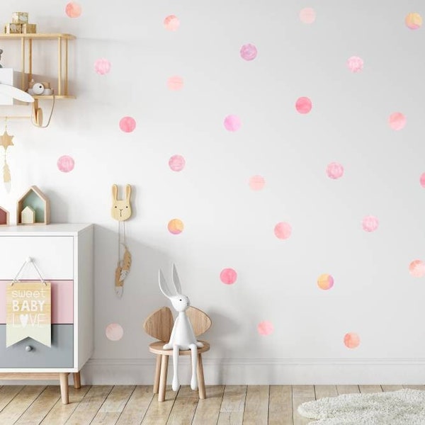 Aquarell Polka Dots Stoff Wandtattoo - 24er Pack groß - Farben von Blush Pinks, Pfirsiche und Flieder - wiederverwendbar und abnehmbar