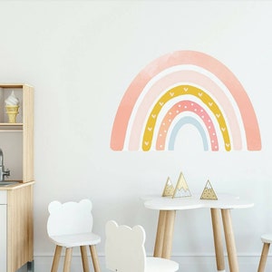 Watercolour Feature Rainbow Fabric Wall Decal - Medium And Large With Choice Of Additional Colour Match Raindrops
