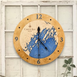 Coastal Maine Personalized Gifts, Penobscot Bay, Bar Harbor, Portland, Casco Bay, Harpswell, Nautical Wood Clock, Wall Art, Tray, Ornament