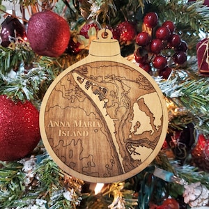 Anna Maria Island Nautical Map Christmas Ornament, Coastal Christmas Wood Ornament,  Beach House Ornament, Hostess Gift, Personalized Gift